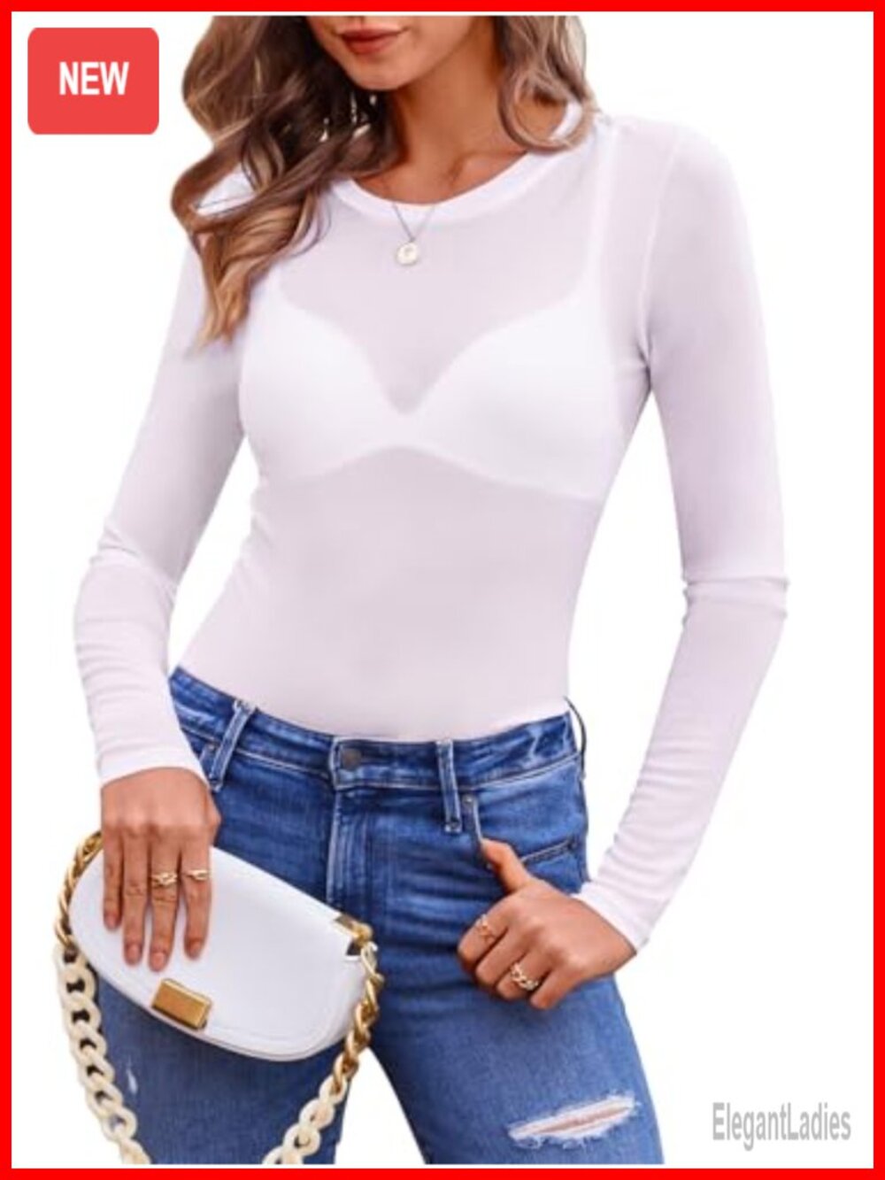 Womens Mesh Long Sleeve See Through Top Sheer Crewneck Slim Fit Shirt